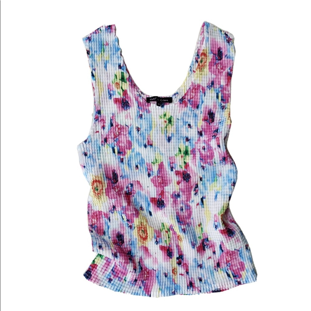 Y2K Micro Pleat Watercolor Flower Print Top